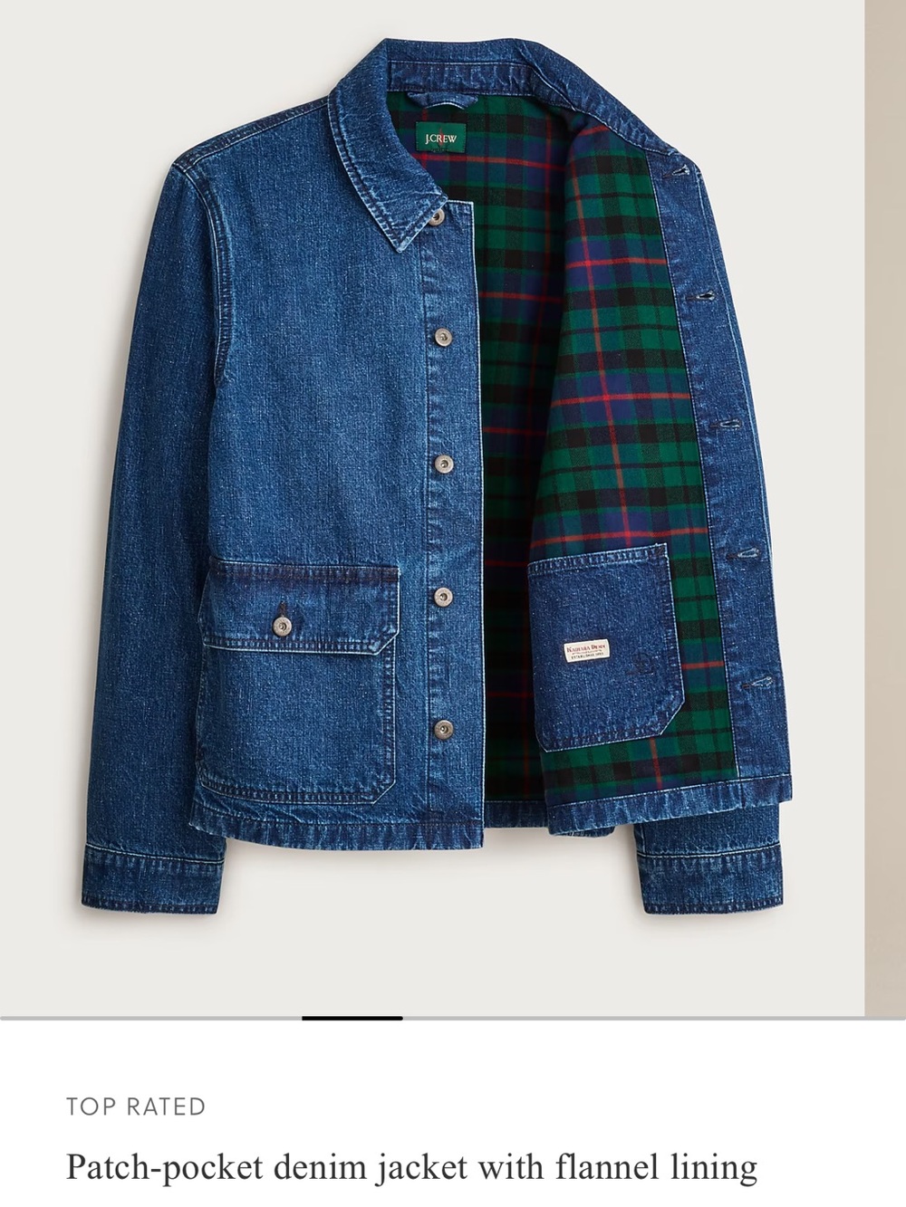 J. Crew Blue Denim Jacket with Green Plaid Lining